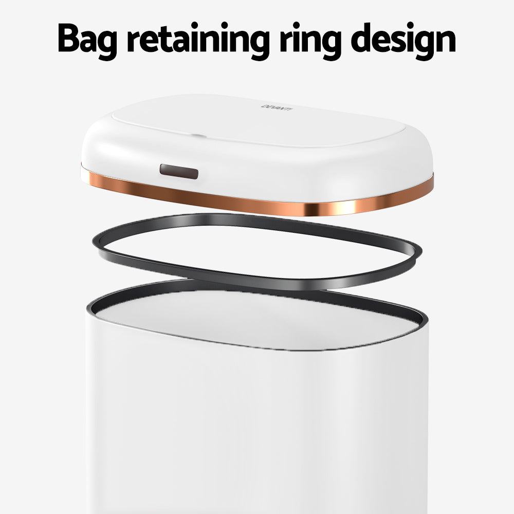 Devanti 38L Motion Sensor Bin Rubbish Automatic White-Home &amp; Garden > Kitchen Bins > Automatic Bins-PEROZ Accessories