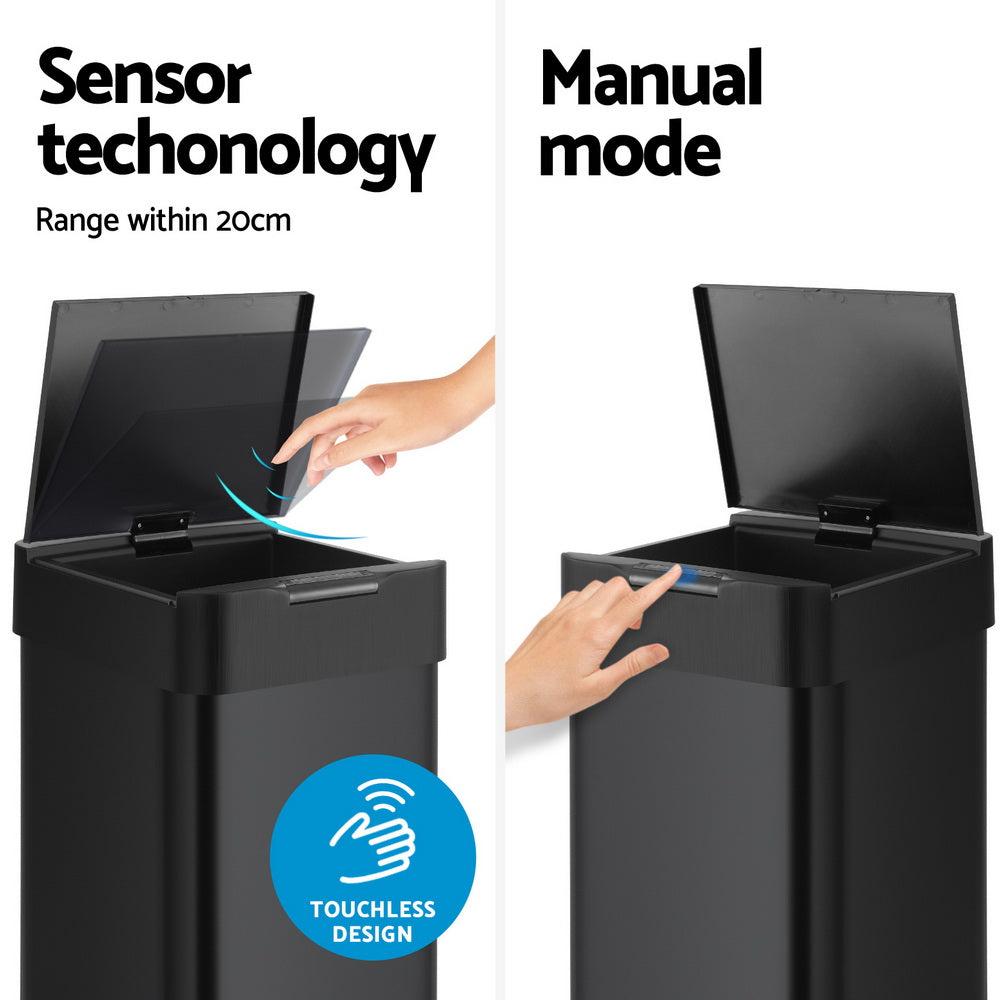 Devanti 50L Sensor Bin Motion Rubbish Bins Kitchen Automatic Trash Can Black-Home &amp; Garden > Kitchen Bins > Automatic Bins-PEROZ Accessories