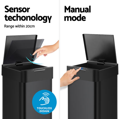 Devanti 50L Sensor Bin Motion Rubbish Bins Kitchen Automatic Trash Can Black-Home &amp; Garden > Kitchen Bins > Automatic Bins-PEROZ Accessories