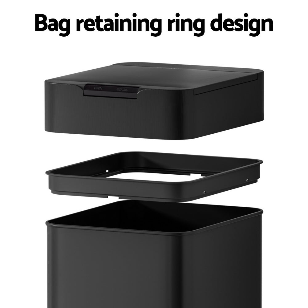 Devanti 50L Sensor Bin Motion Rubbish Bins Kitchen Automatic Trash Can Black-Home &amp; Garden > Kitchen Bins > Automatic Bins-PEROZ Accessories