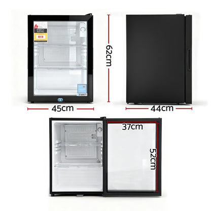 Devanti 56L Bar Fridge Glass Door Mini Fridge Countertop Cooler Black-Appliances > Fridges &amp; Freezers > Freezers-PEROZ Accessories