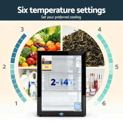 Devanti 56L Bar Fridge Glass Door Mini Fridge Countertop Cooler Black-Appliances > Fridges &amp; Freezers > Freezers-PEROZ Accessories
