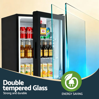 Devanti 56L Bar Fridge Glass Door Mini Fridge Countertop Cooler Black-Appliances > Fridges &amp; Freezers > Freezers-PEROZ Accessories