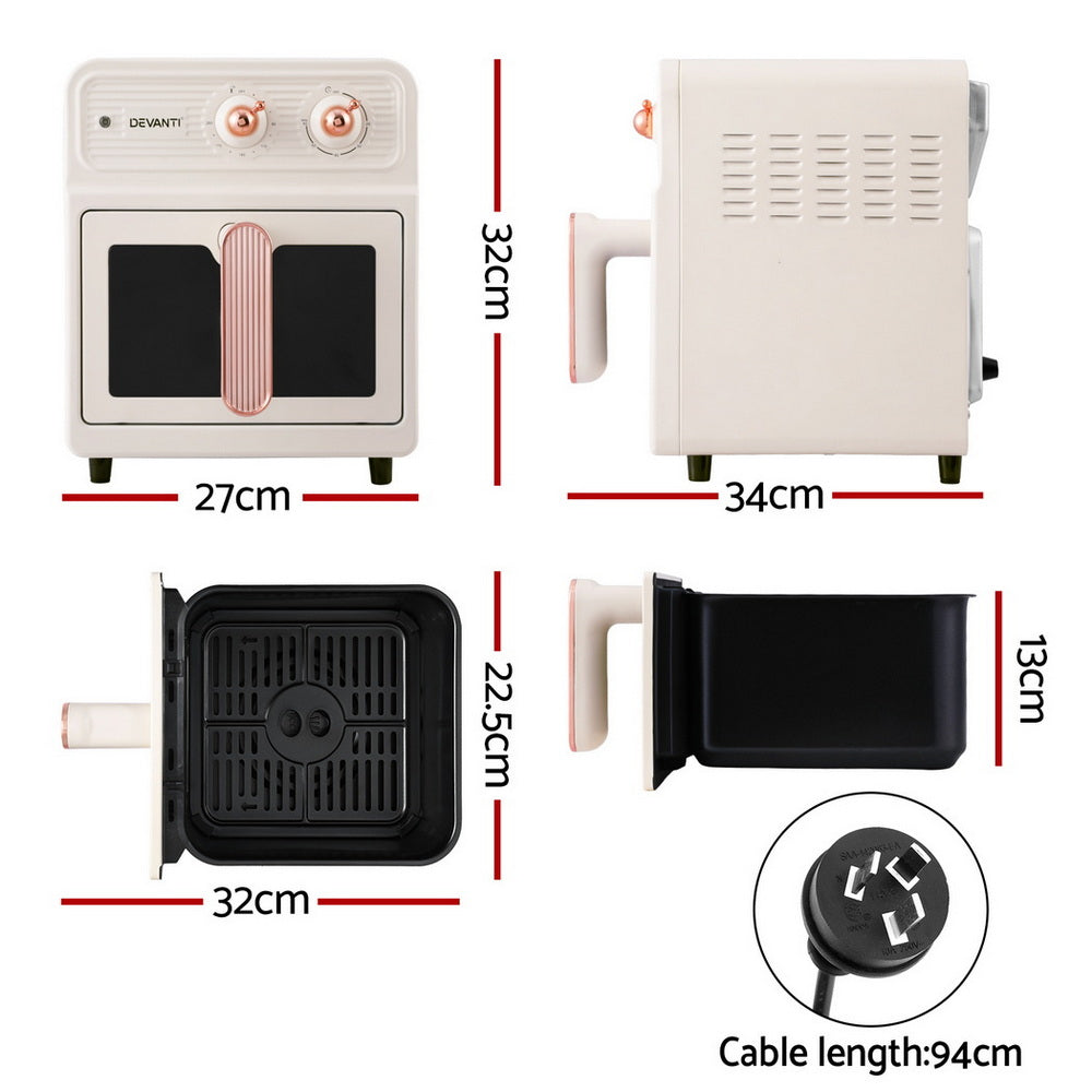 Devanti 6L Air Fryer Knob Control 1700W Cream-Appliances &gt; Kitchen Appliances &gt; Air Fryers-PEROZ Accessories