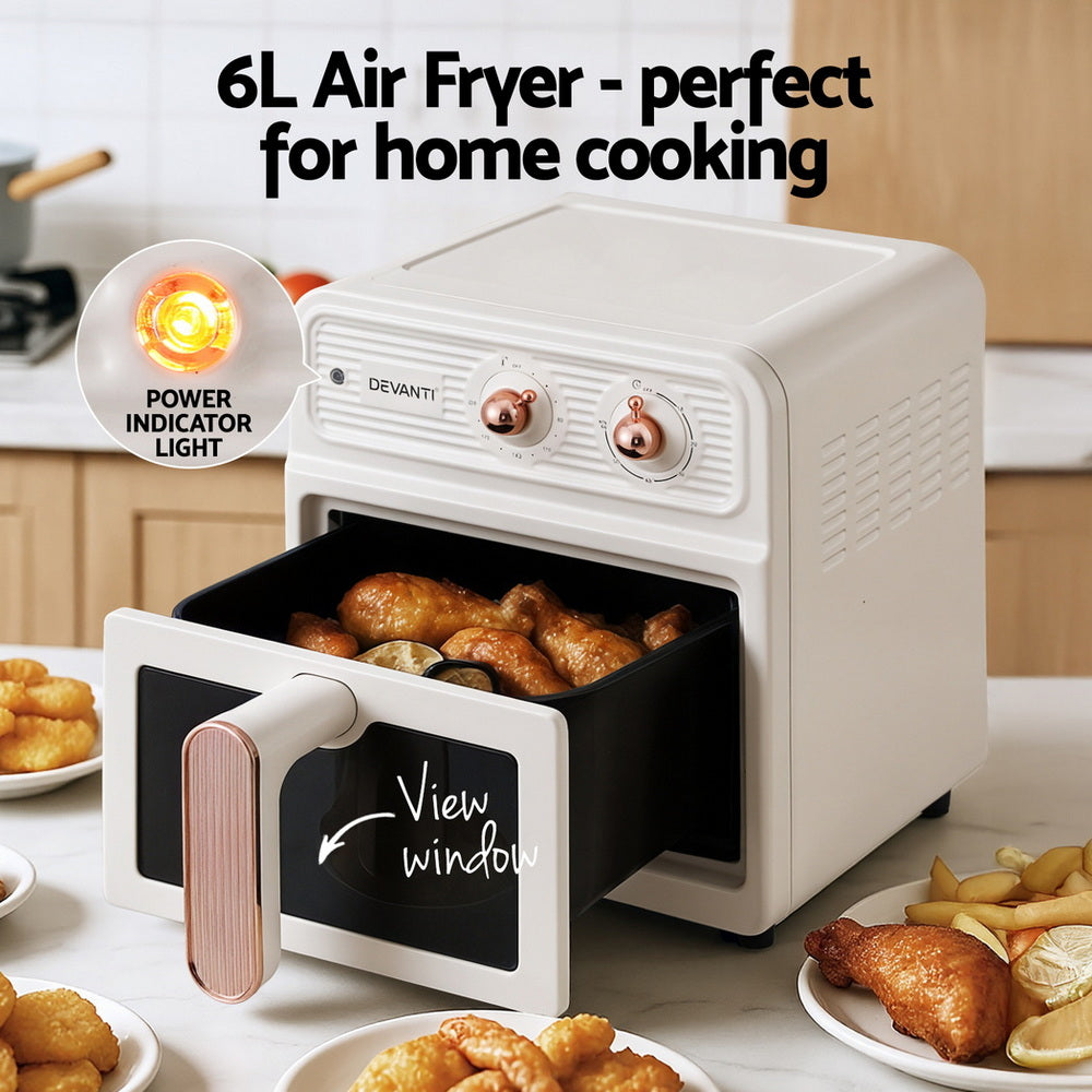 Devanti 6L Air Fryer Knob Control 1700W Cream-Appliances &gt; Kitchen Appliances &gt; Air Fryers-PEROZ Accessories
