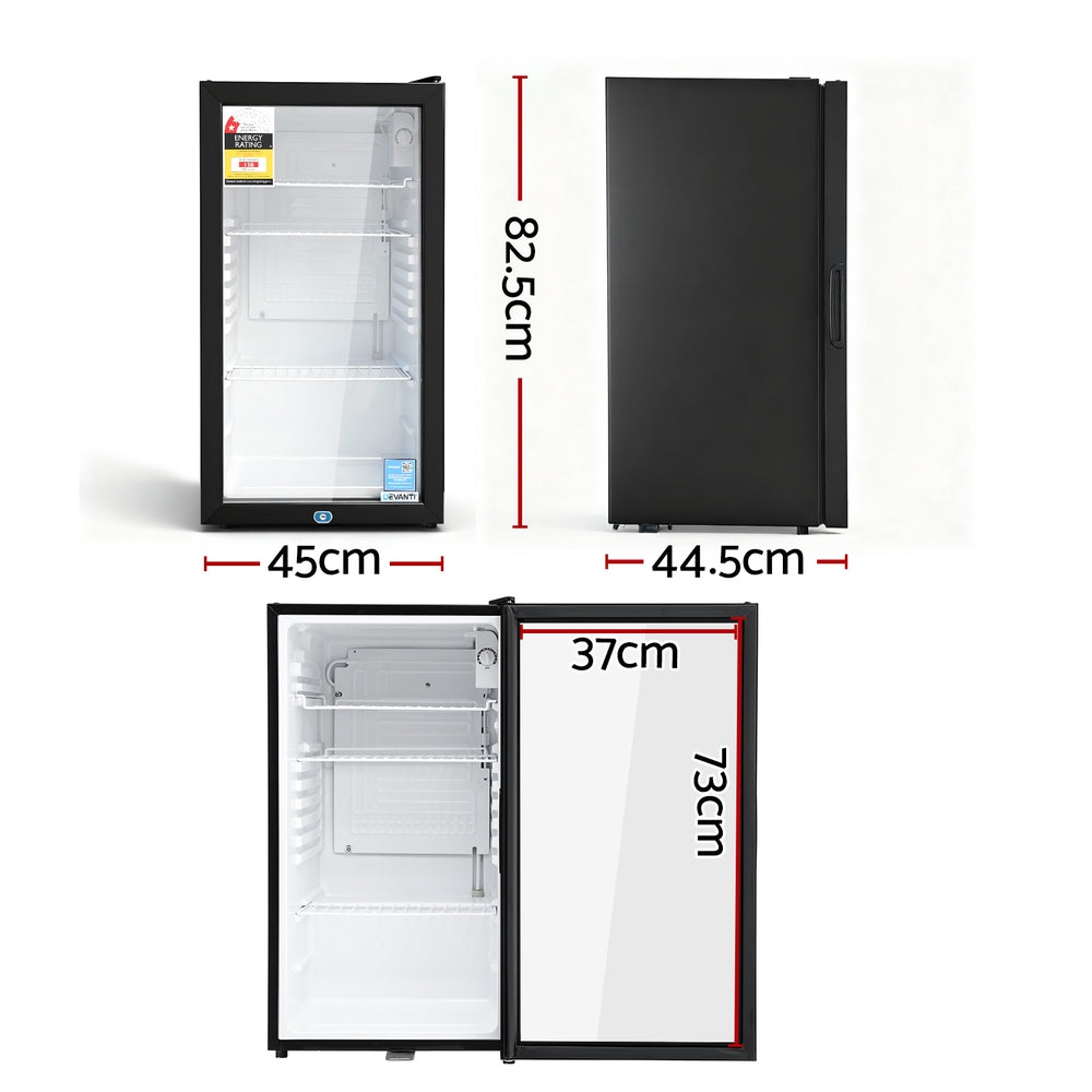 Devanti 78L Bar Fridge Glass Door Mini Fridge Countertop Cooler Black-Appliances > Fridges &amp; Freezers > Fridges-PEROZ Accessories