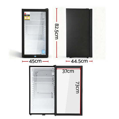 Devanti 78L Bar Fridge Glass Door Mini Fridge Countertop Cooler Black-Appliances > Fridges &amp; Freezers > Fridges-PEROZ Accessories