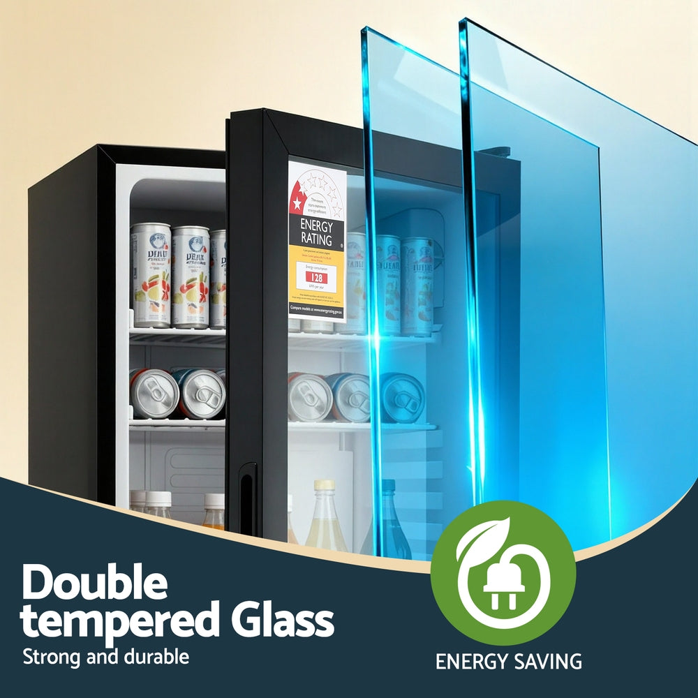 Devanti 78L Bar Fridge Glass Door Mini Fridge Countertop Cooler Black-Appliances > Fridges &amp; Freezers > Fridges-PEROZ Accessories