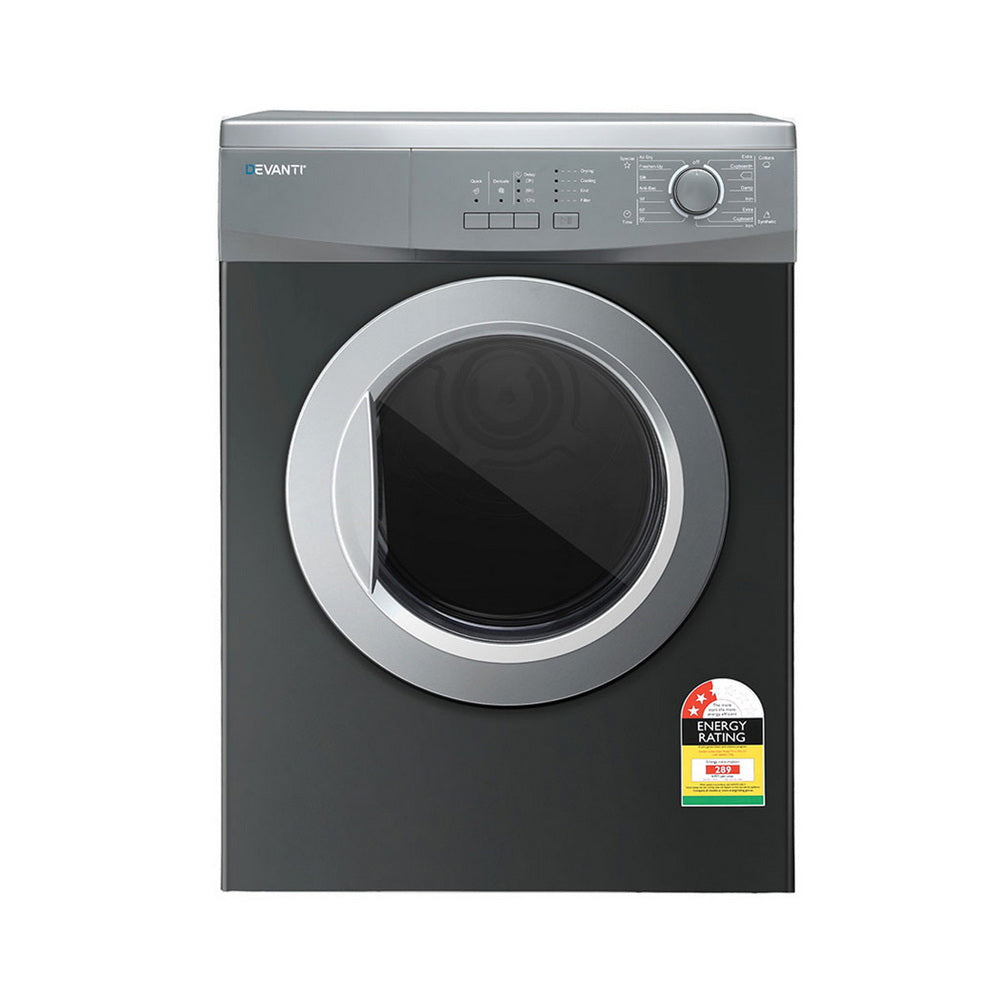 Devanti 7kg Tumble Dryer Vented 15 Auto Programs - Grey-Appliances > Washers, Dryers &amp; Irons > Dryers-PEROZ Accessories