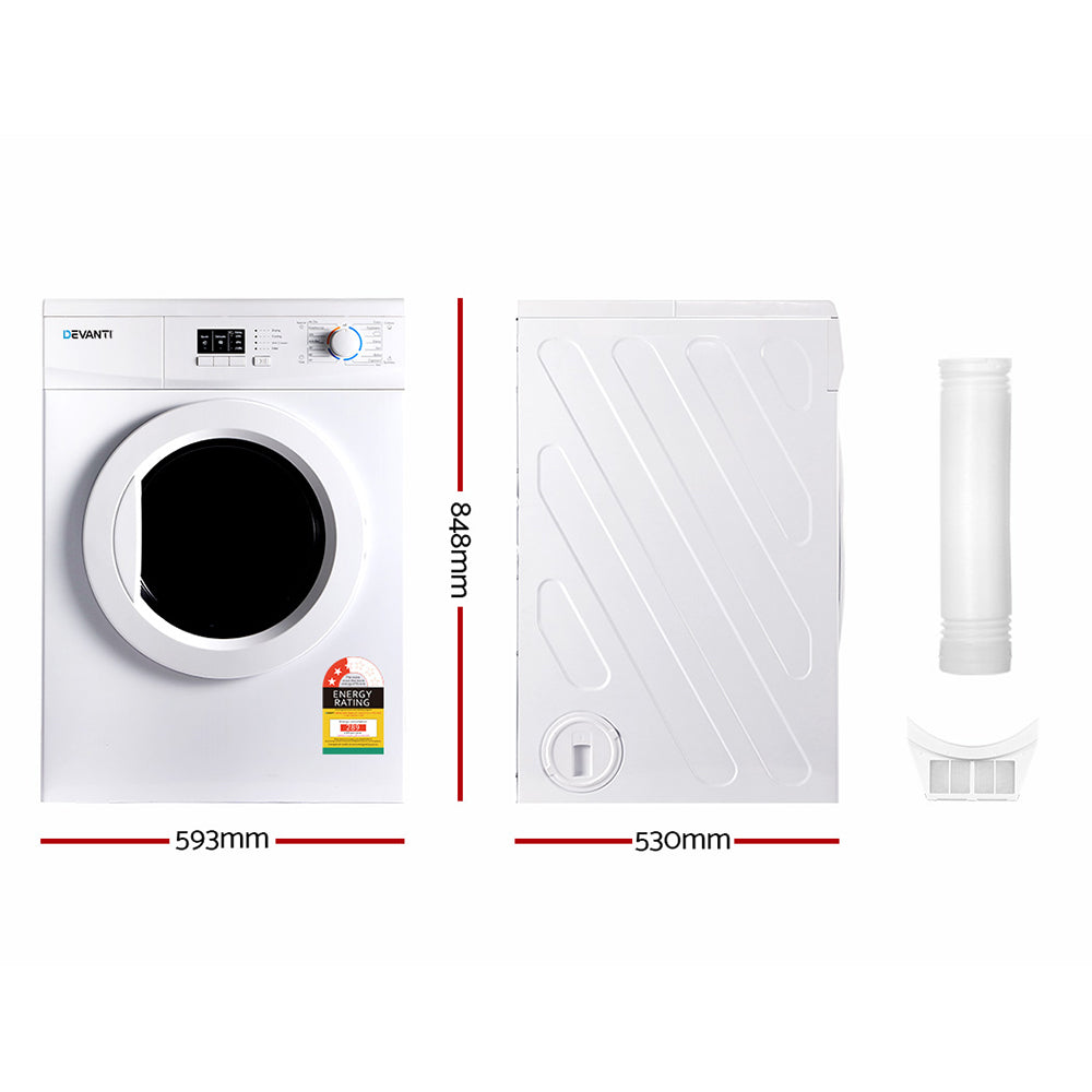 Devanti 7kg Vented Tumble Dryer - White-Appliances > Washers, Dryers &amp; Irons > Dryers-PEROZ Accessories