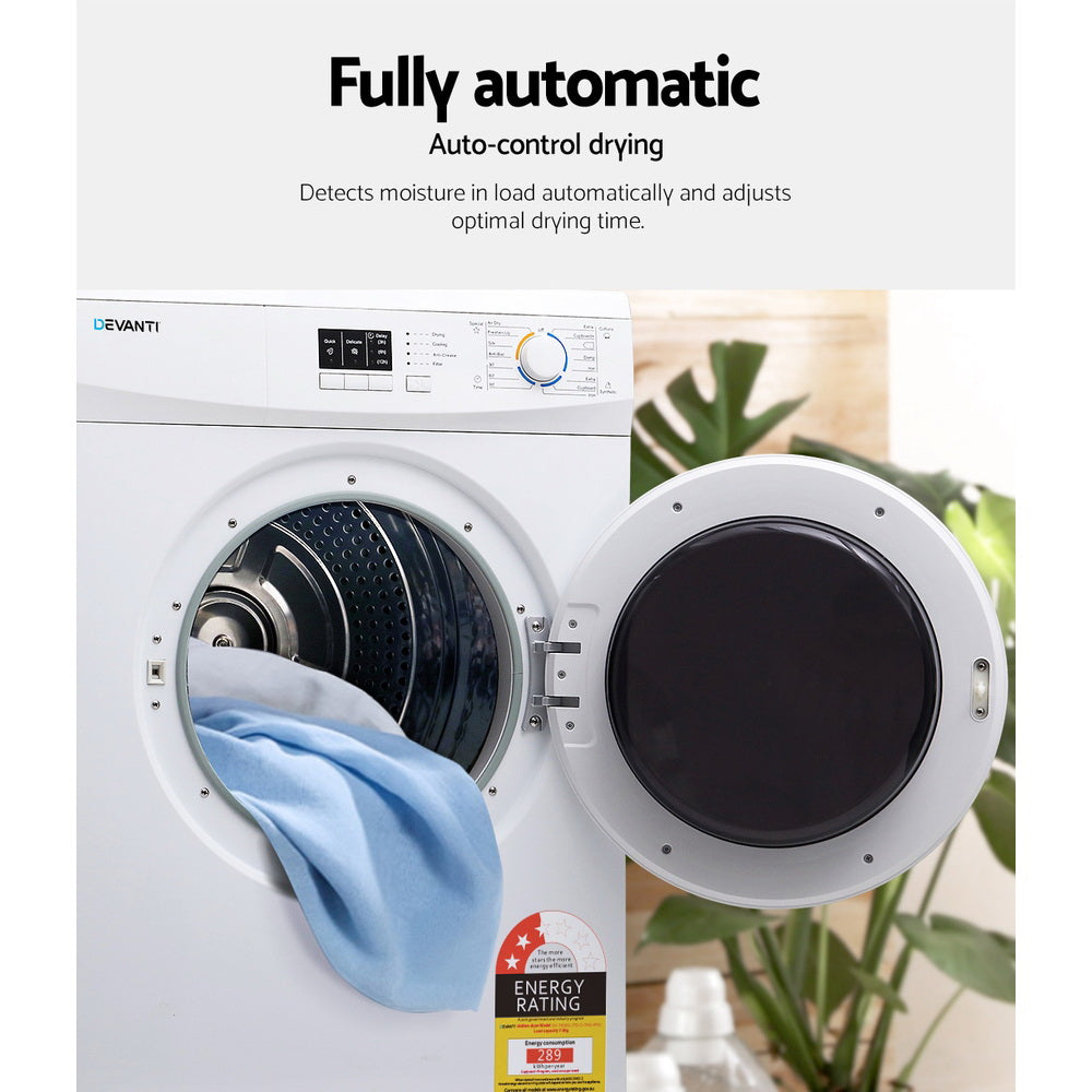 Devanti 7kg Vented Tumble Dryer - White-Appliances > Washers, Dryers &amp; Irons > Dryers-PEROZ Accessories