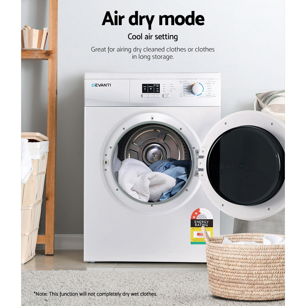 Devanti 7kg Vented Tumble Dryer - White-Appliances > Washers, Dryers &amp; Irons > Dryers-PEROZ Accessories