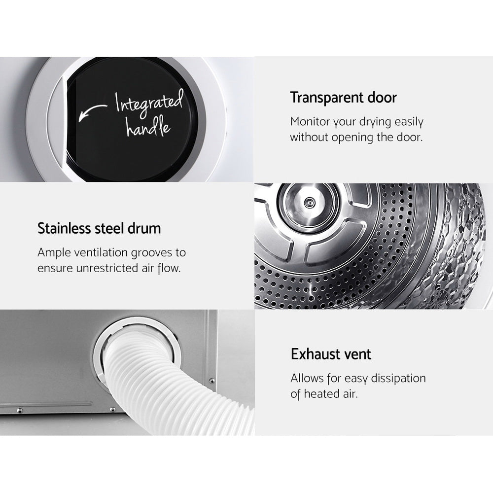 Devanti 7kg Vented Tumble Dryer - White-Appliances > Washers, Dryers &amp; Irons > Dryers-PEROZ Accessories