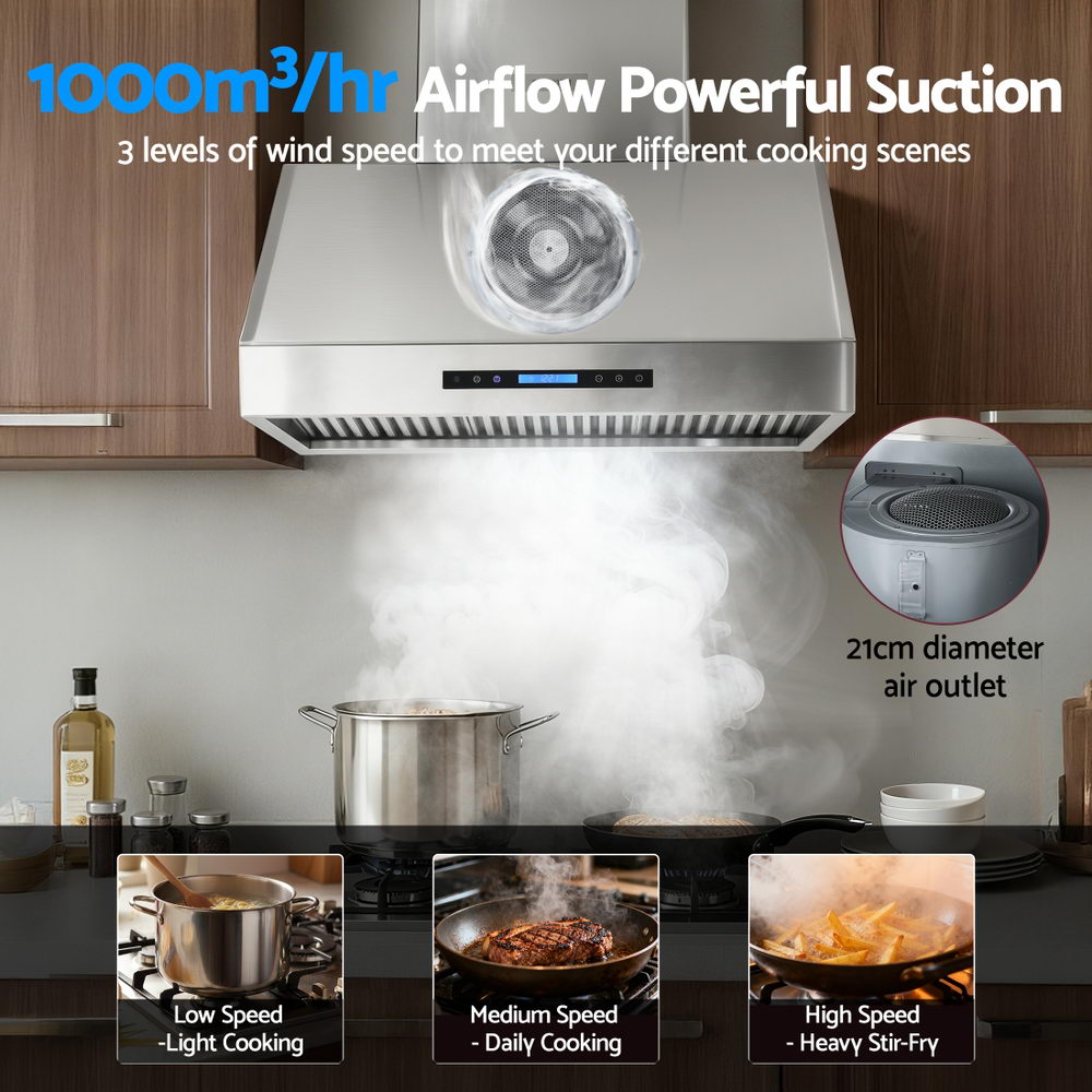 Devanti 900mm Range Hood 3-Speed Fan LED Display Remote Control-Appliances > Kitchen Appliances > Cooking Ranges-PEROZ Accessories