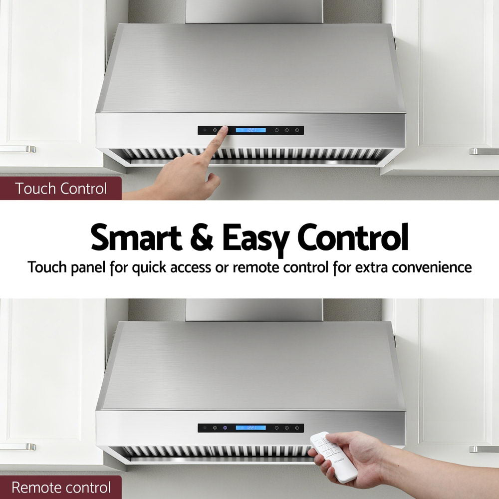Devanti 900mm Range Hood 3-Speed Fan LED Display Remote Control-Appliances > Kitchen Appliances > Cooking Ranges-PEROZ Accessories