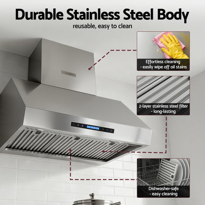 Devanti 900mm Range Hood 3-Speed Fan LED Display Remote Control-Appliances > Kitchen Appliances > Cooking Ranges-PEROZ Accessories