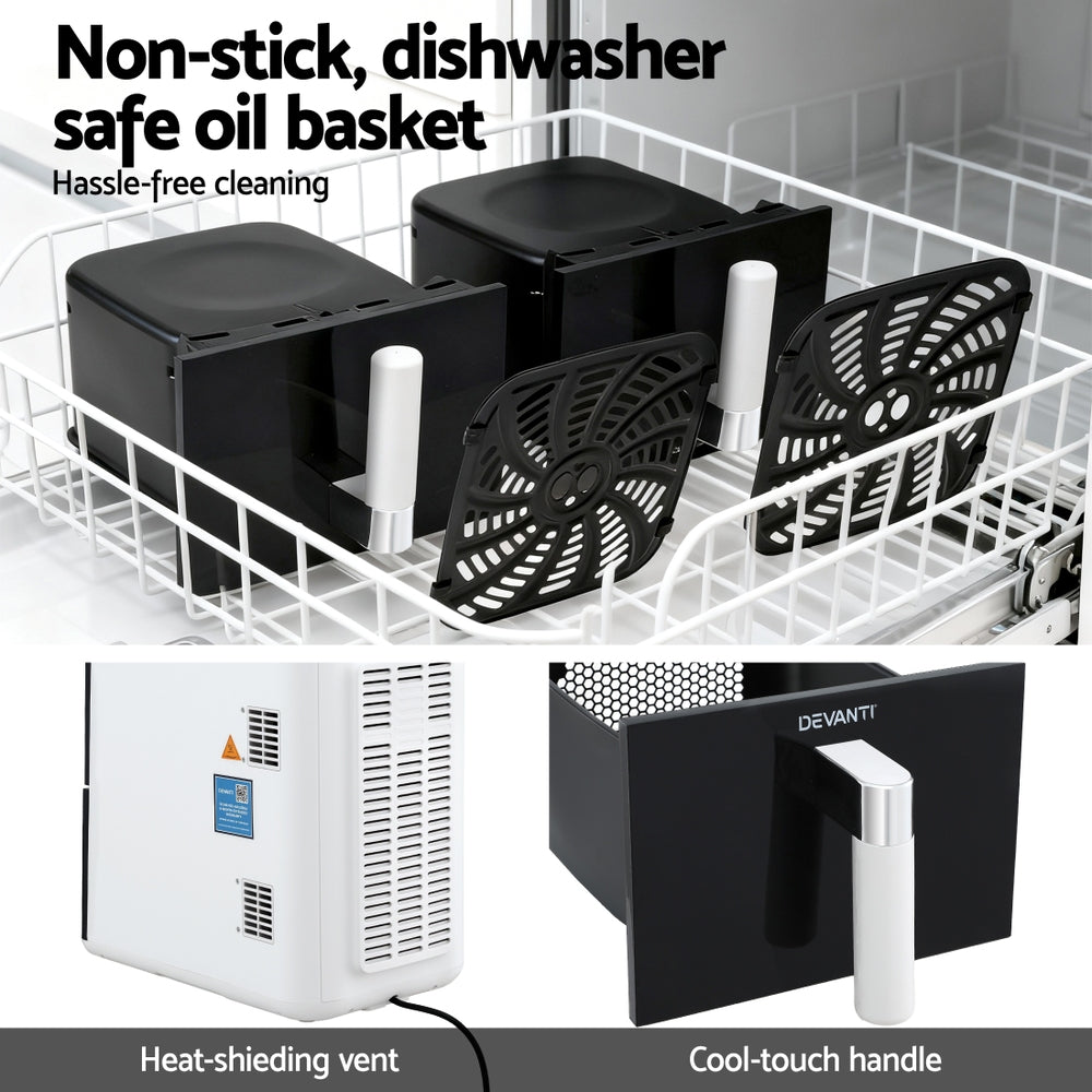 Devanti Air Fryer Oven 11L Dual Zone Fryers-Appliances > Kitchen Appliances > Air Fryers-PEROZ Accessories