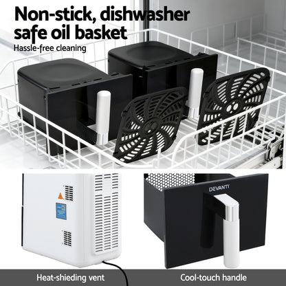 Devanti Air Fryer Oven 11L Dual Zone Fryers-Appliances > Kitchen Appliances > Air Fryers-PEROZ Accessories