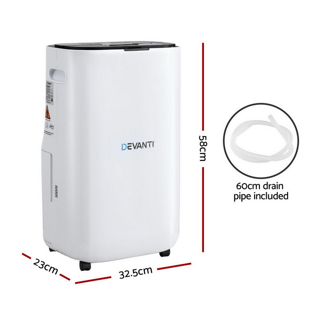 Devanti Dehumidifier 20L Air Purifier White-Appliances &gt; Aroma Diffusers &amp; Humidifiers &gt; Dehumidifiers-PEROZ Accessories