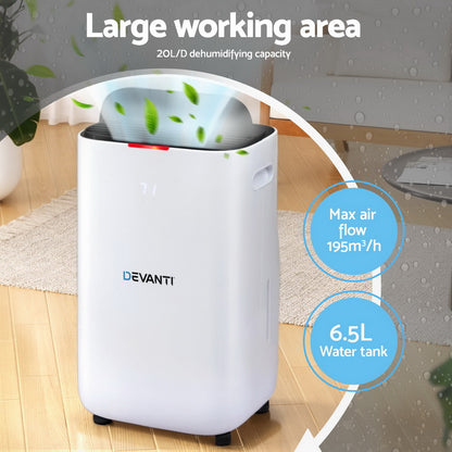 Devanti Dehumidifier 20L Air Purifier White-Appliances > Aroma Diffusers &amp; Humidifiers > Dehumidifiers-PEROZ Accessories