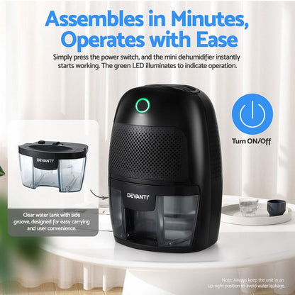 Devanti Dehumidifier 600ML Air Purifier Black-Appliances > Aroma Diffusers &amp; Humidifiers > Dehumidifiers-PEROZ Accessories