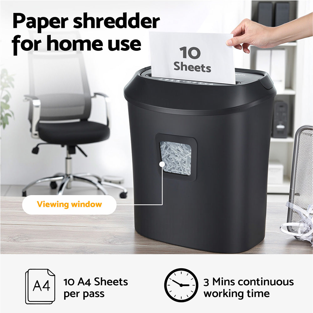 Devanti Electric Paper Shredder for Home Office 10 A4 Paper Sheet Cross-Cut Paper-Electronics > Printers > Printers &amp; Accessories-PEROZ Accessories