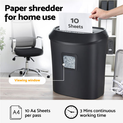 Devanti Electric Paper Shredder for Home Office 10 A4 Paper Sheet Cross-Cut Paper-Electronics > Printers > Printers &amp; Accessories-PEROZ Accessories
