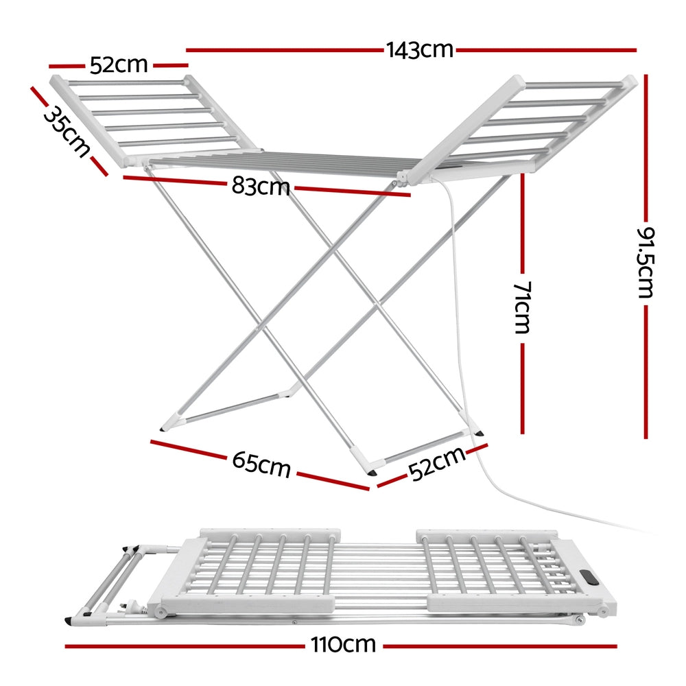 Devanti Foldable Electric Heated Towel Rail Rack with 24H Timer-Home &amp; Garden &gt; Laundry &amp; Cleaning &gt; Drying Racks &amp; Hangers-PEROZ Accessories