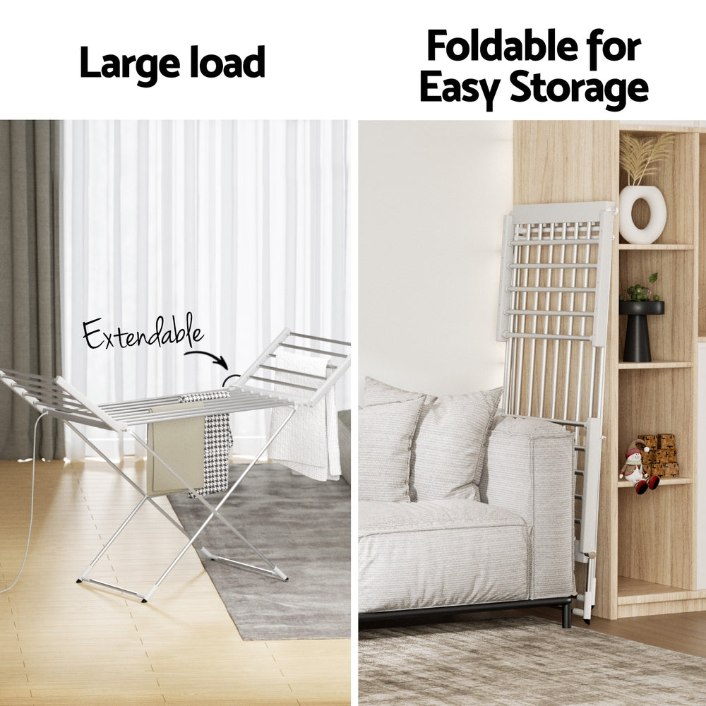 Devanti Foldable Electric Heated Towel Rail Rack with 24H Timer-Home &amp; Garden > Laundry &amp; Cleaning > Drying Racks &amp; Hangers-PEROZ Accessories