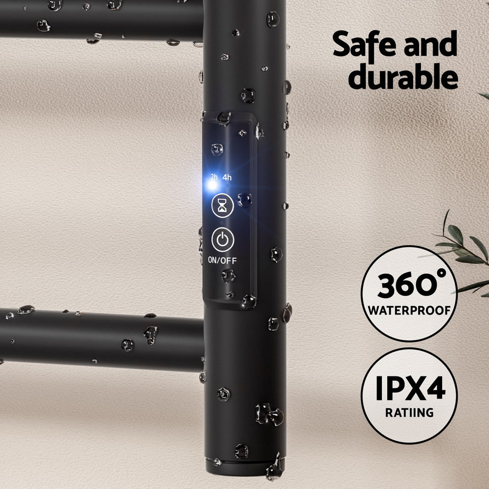 Devanti Heated Towel Rail 6 Round Bars with Timer Electric Heater Warmer Rack-Home &amp; Garden > Bathroom Accessories > Towel Racks &amp; Holders-PEROZ Accessories