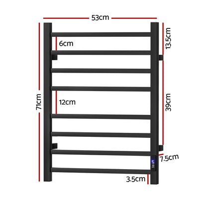 Devanti Heated Towel Rail 8 Square Bars with Timer Electric Heater Warmer Rack-Home &amp; Garden > Bathroom Accessories > Towel Racks &amp; Holders-PEROZ Accessories