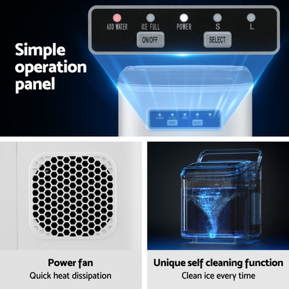 Devanti Ice Maker Machine Portable 12kg Countertop w/Self Cleaning 1.3L White-Appliances > Kitchen Appliances > Ice Makers-PEROZ Accessories