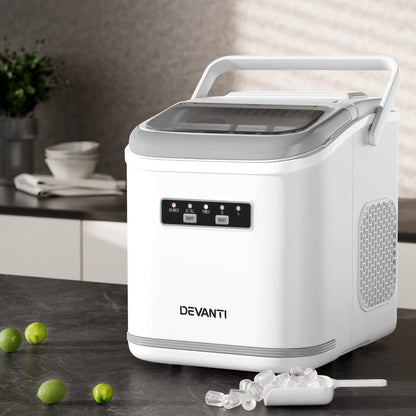Devanti Ice Maker Machine Portable 12kg Countertop w/Self Cleaning 1.3L White-Appliances > Kitchen Appliances > Ice Makers-PEROZ Accessories
