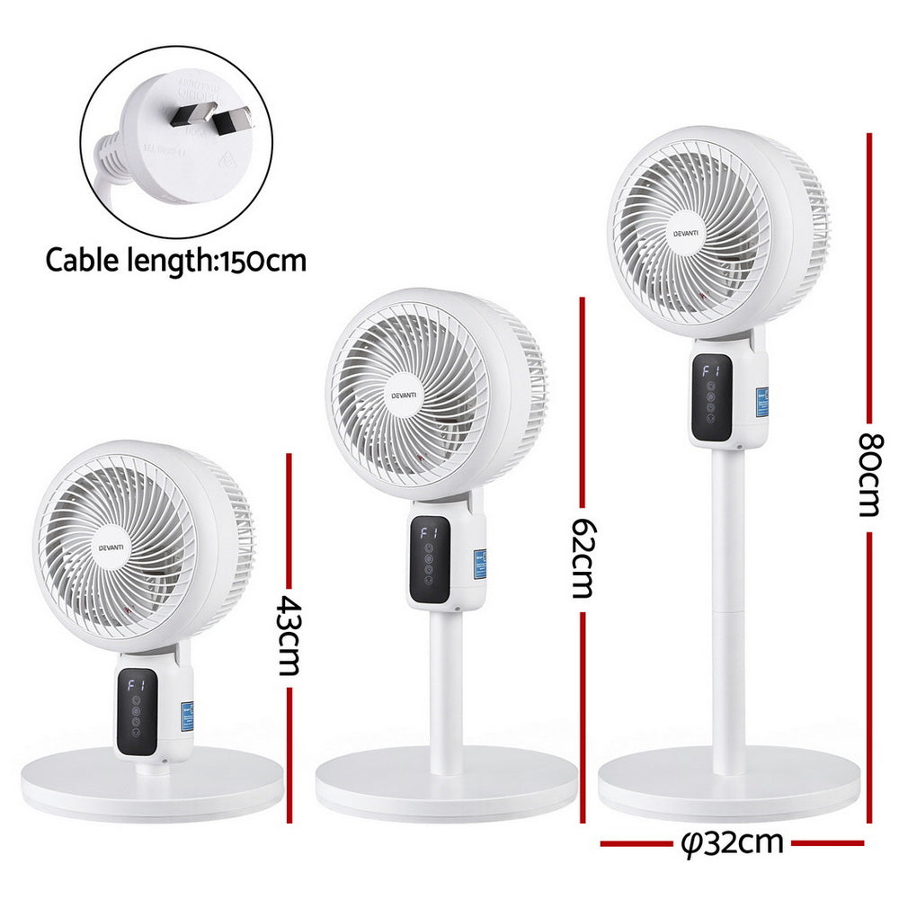 Devanti Pedestal Fan W/ Remote 3 Speed 12H Timer Height Adjustable Cooling Fan-Appliances > Fans > Portable Fans-PEROZ Accessories