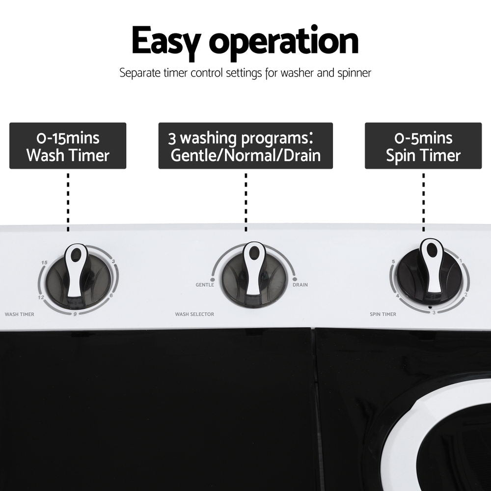 Devanti Portable Washing Machine Twin Tub 7KG White-Appliances > Washers, Dryers &amp; Irons > Washing Machines-PEROZ Accessories