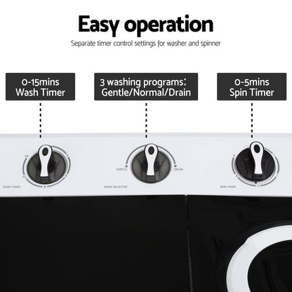Devanti Portable Washing Machine Twin Tub 7KG White-Appliances > Washers, Dryers &amp; Irons > Washing Machines-PEROZ Accessories