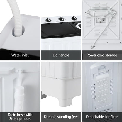 Devanti Portable Washing Machine Twin Tub 7KG White-Appliances > Washers, Dryers &amp; Irons > Washing Machines-PEROZ Accessories