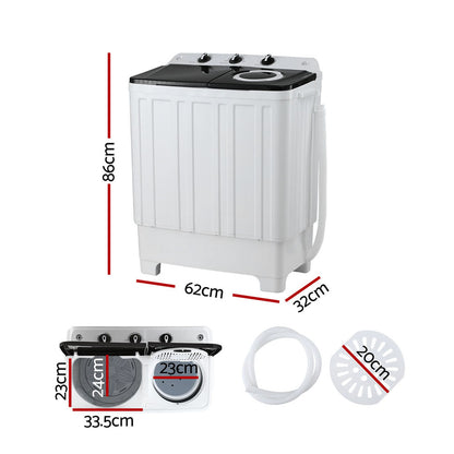 Devanti Portable Washing Machine Twin Tub 7KG White-Appliances > Washers, Dryers &amp; Irons > Washing Machines-PEROZ Accessories