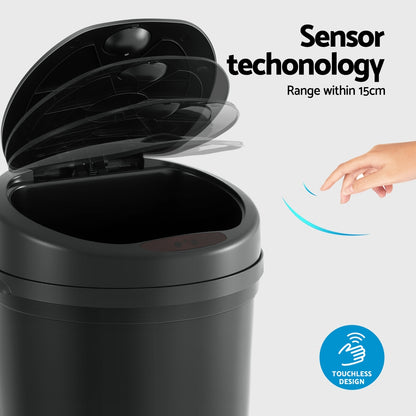 Devanti Sensor Bin Motion Rubbish Bins Kitchen Automatic Trash Can Black 9L-Home &amp; Garden > Kitchen Bins > Automatic Bins-PEROZ Accessories