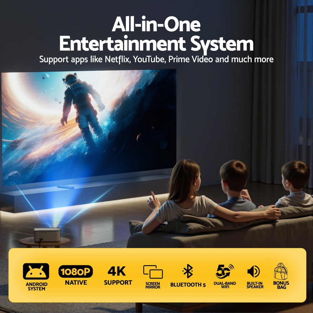 Devanti Video Project 4K 1080P Android 5G Wifi Home Cinema-Audio &amp; Video > Projectors &amp; Accessories > Projectors-PEROZ Accessories