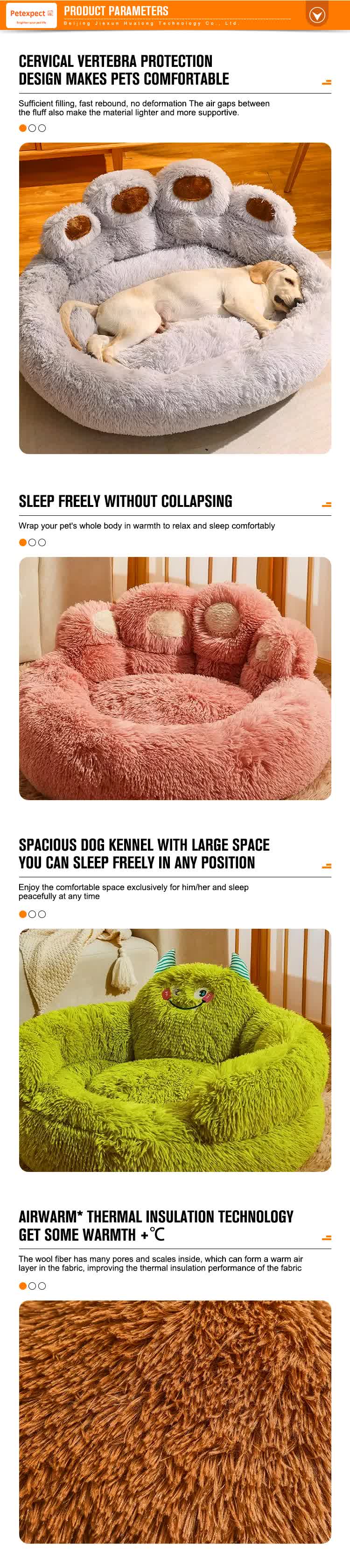 Diameter 90cm Pink Plush Dog Bed with Paw Design - Ultra Soft Round Pet Sofa for Medium to Large Dogs-Pet Care > Dog Supplies > Dog Beds-PEROZ Accessories