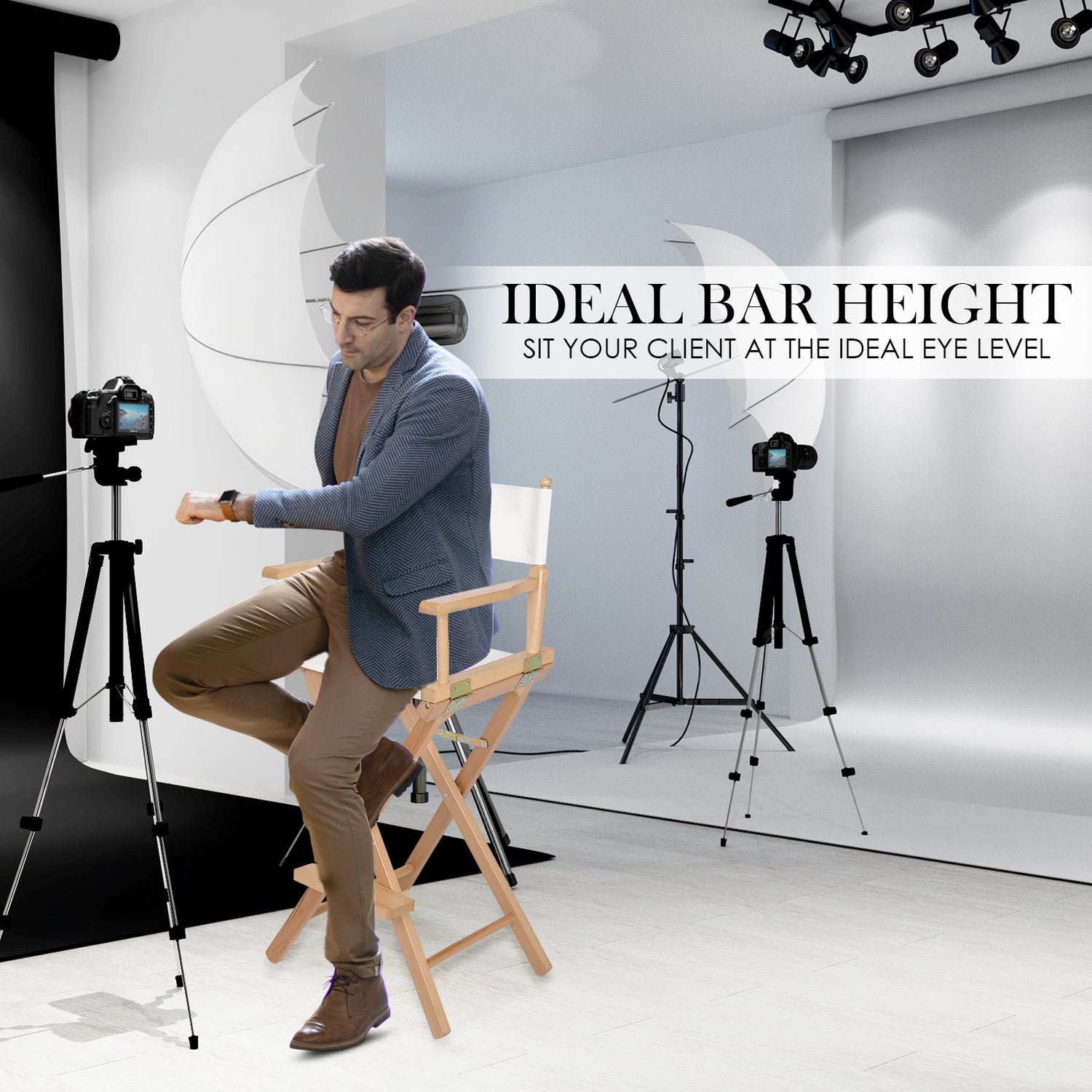 Director Movie Folding Tall Chair 76cm Beech WOOD HUMOR-Furniture > Bar Stools &amp; Chairs > Table &amp; Bar Stools-PEROZ Accessories