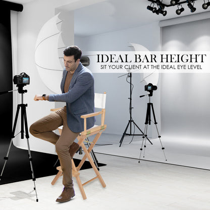 Director Movie Folding Tall Chair 76cm Beech WOOD HUMOR-Furniture > Bar Stools &amp; Chairs > Table &amp; Bar Stools-PEROZ Accessories