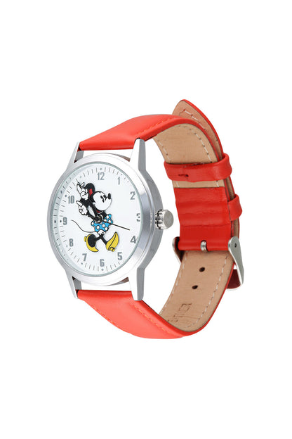 Disney Disney Bold Minnie 35mm White Dial Red Leather Strap Watch-PEROZ Accessories