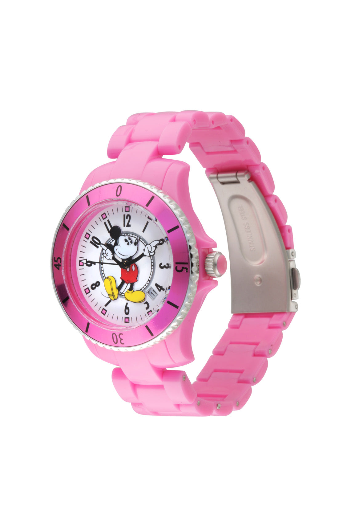 Disney Mickey Sports 40mm White Dial Pink Stainless Steel Watch-PEROZ Accessories