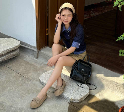 EVERAU  Women Leather Bow Casual Loafers Summer Moccasins Monty