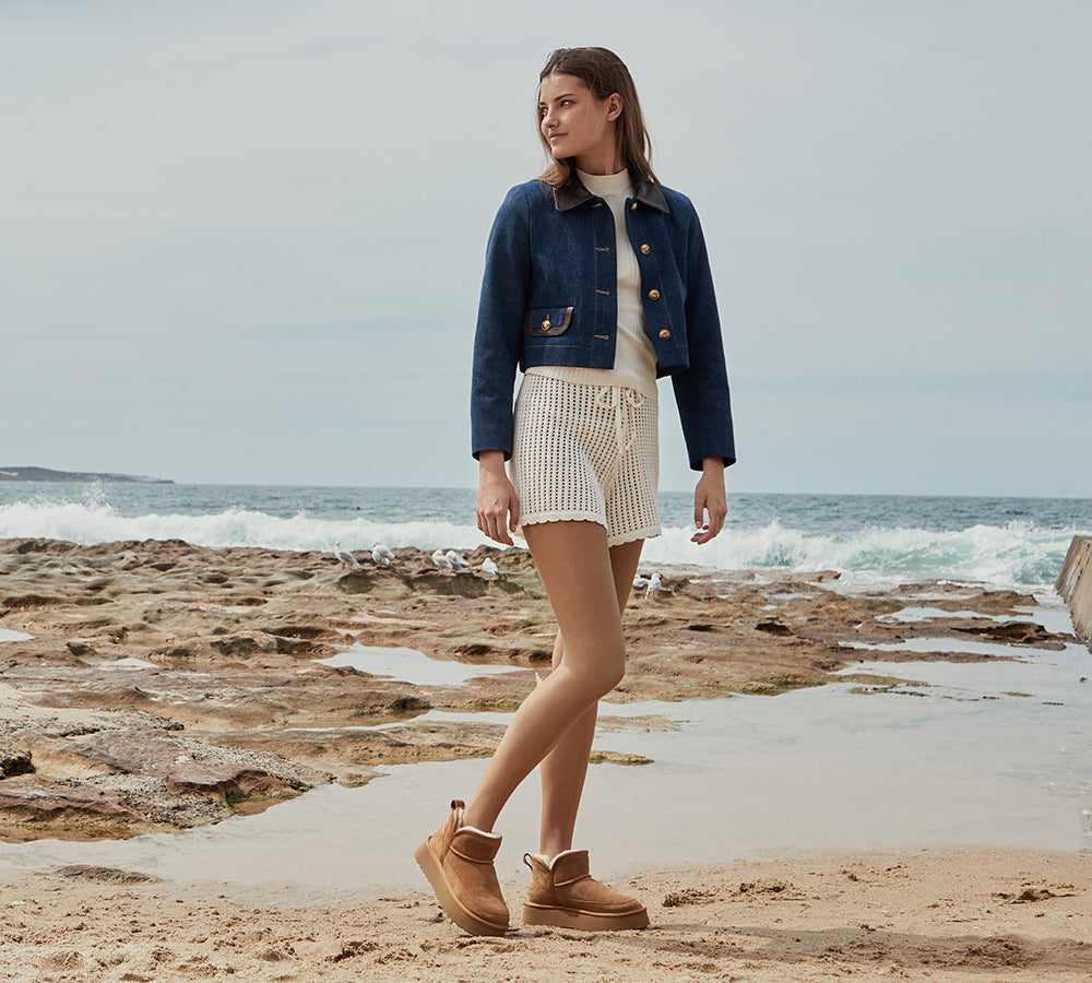 EVERAU® UGG Boots Sheepskin Wool Ankle Platform Vesper-PEROZ Accessories