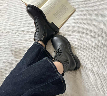 EVERAU  Women Leather Lace Up Zipper Ankle Boots Gabriela