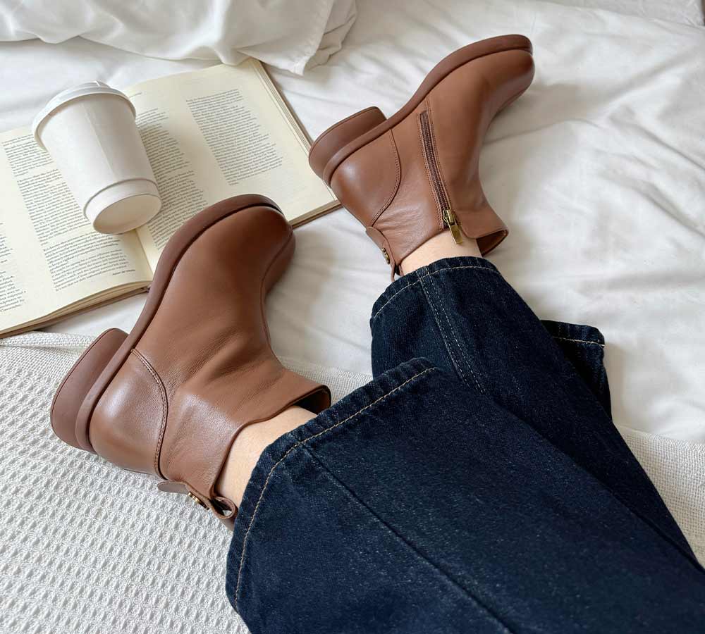 EVERAU  Women Leather Zipper Ankle Boots Chapple