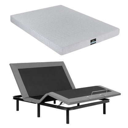 Artiss Double Bed Frame and Giselle Bedding Double Memory Foam Mattress Set, Electric Bed Base with Zero Gravity &amp; 7 Zone Cooling Comfort for Back Pain Relief, Black &amp; Grey,15cm Thickness